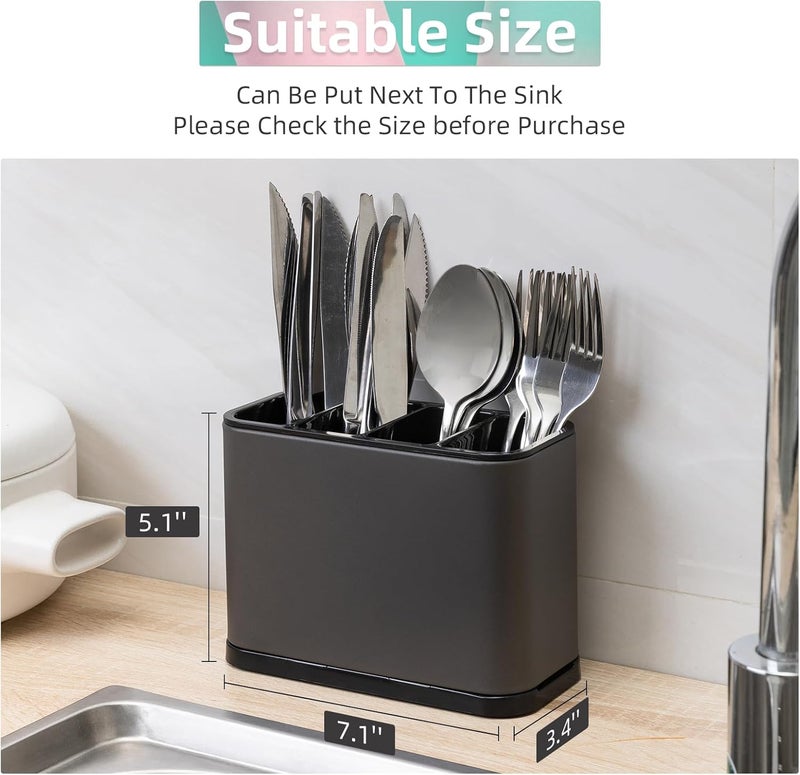 LIBODOUR Utensil Holder,Stainless Steel Caddy Counter,Spoon holder,4 Compartments Silverware Caddy,Capacity Flatware Spoon Fork Tool Cutlery Holder(Grey) - Image 3